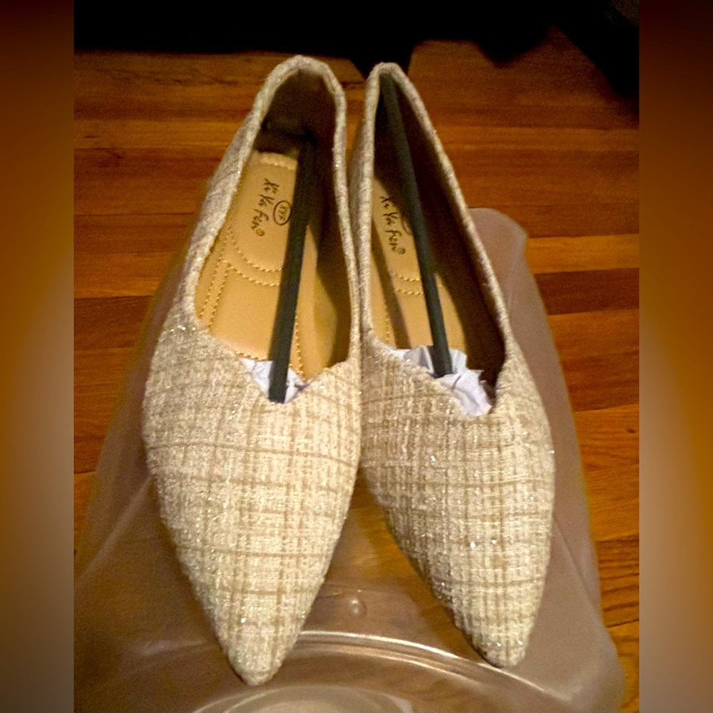 Women's Textured Cream Loafers Womens Flat Slip on Pumps Ladies Ballet Pointed